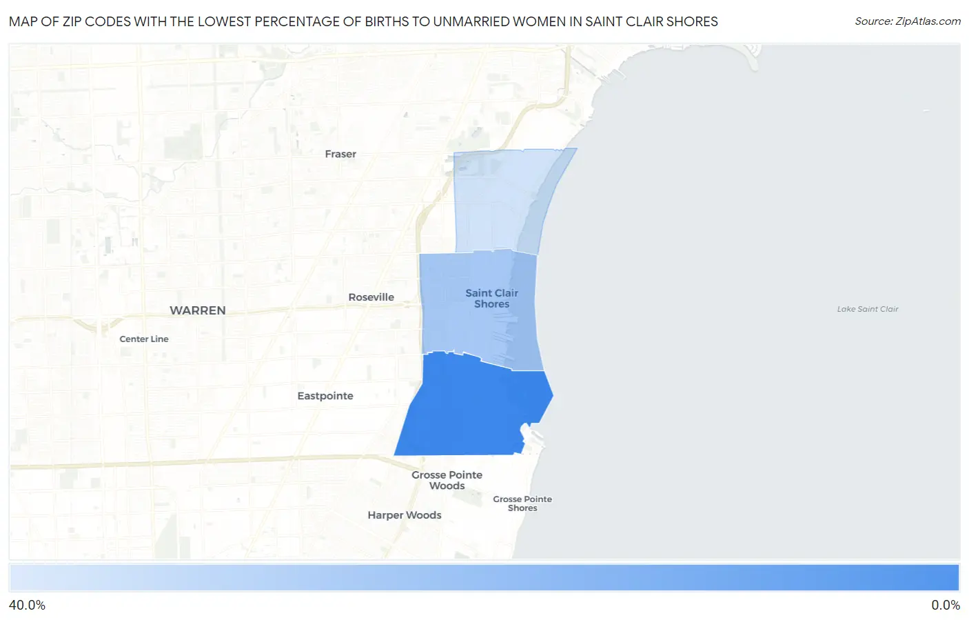 Zip Codes with the Lowest Percentage of Births to Unmarried Women in Saint Clair Shores Map