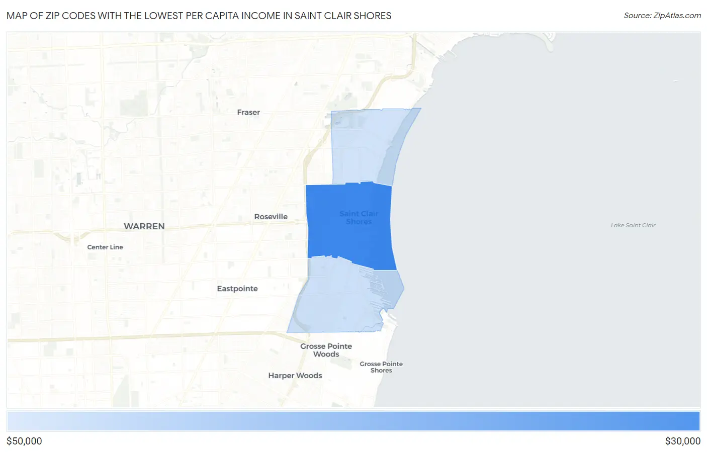 Zip Codes with the Lowest Per Capita Income in Saint Clair Shores Map