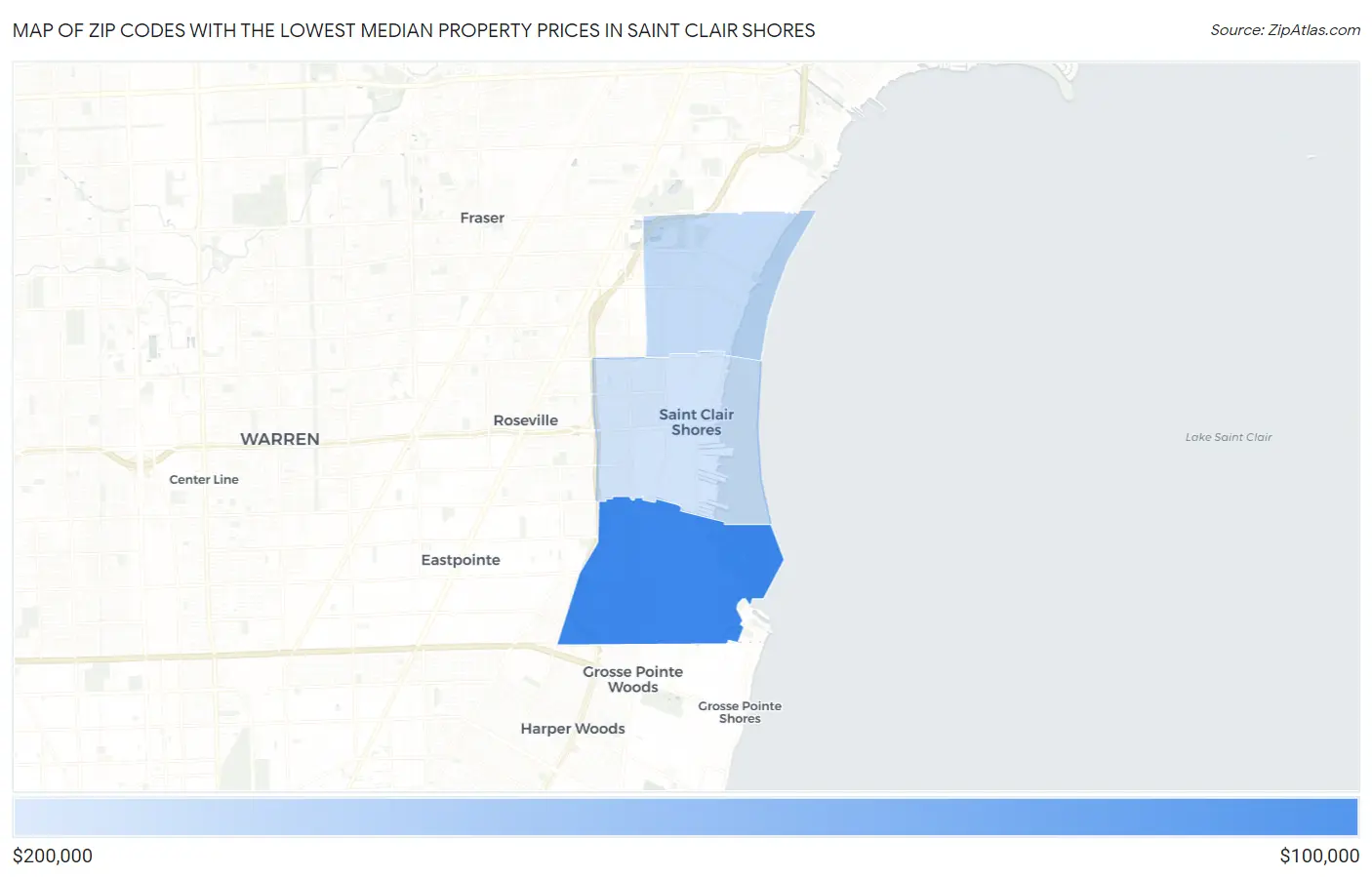 Zip Codes with the Lowest Median Property Prices in Saint Clair Shores Map