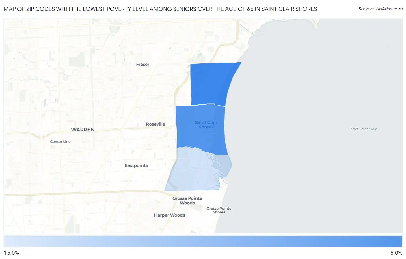 Zip Codes with the Lowest Poverty Level Among Seniors Over the Age of 65 in Saint Clair Shores Map