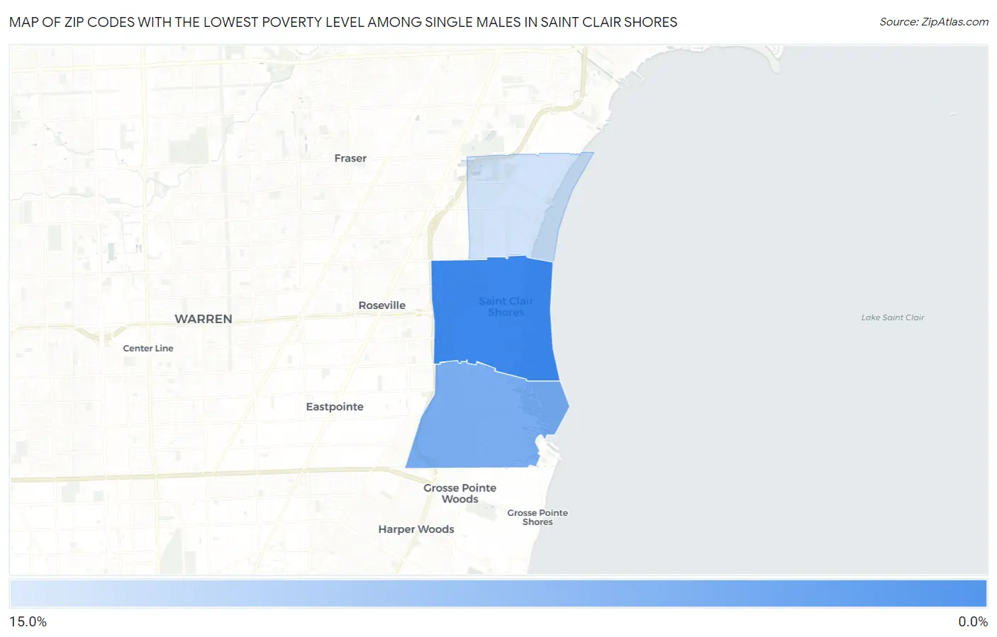 Zip Codes with the Lowest Poverty Level Among Single Males in Saint Clair Shores Map