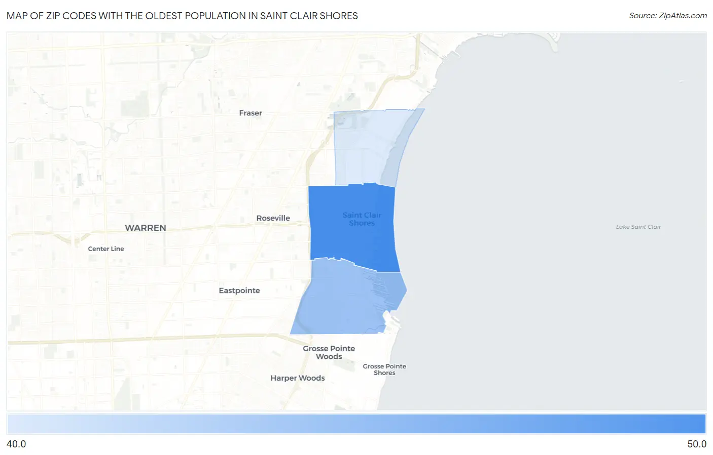 Zip Codes with the Oldest Population in Saint Clair Shores Map
