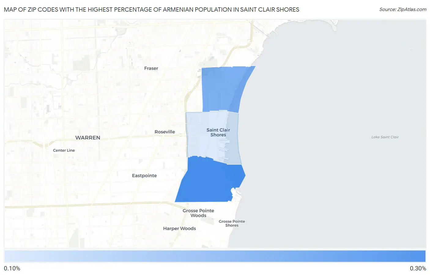 Zip Codes with the Highest Percentage of Armenian Population in Saint Clair Shores Map
