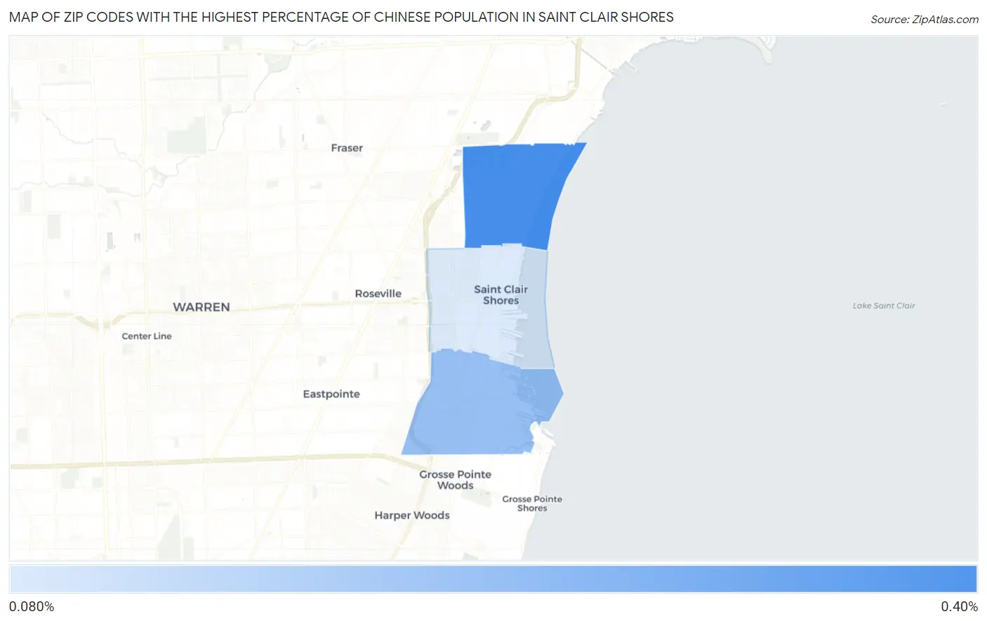 Zip Codes with the Highest Percentage of Chinese Population in Saint Clair Shores Map