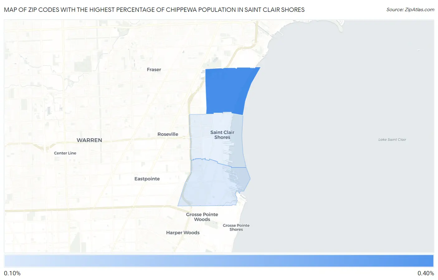 Zip Codes with the Highest Percentage of Chippewa Population in Saint Clair Shores Map