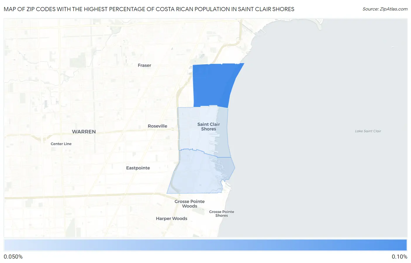 Zip Codes with the Highest Percentage of Costa Rican Population in Saint Clair Shores Map