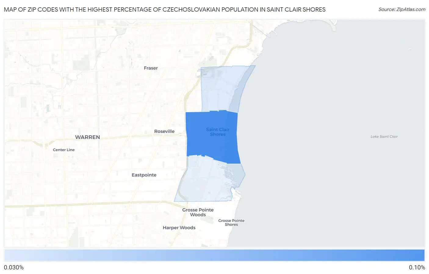 Zip Codes with the Highest Percentage of Czechoslovakian Population in Saint Clair Shores Map