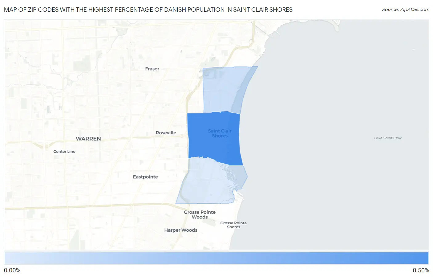 Zip Codes with the Highest Percentage of Danish Population in Saint Clair Shores Map