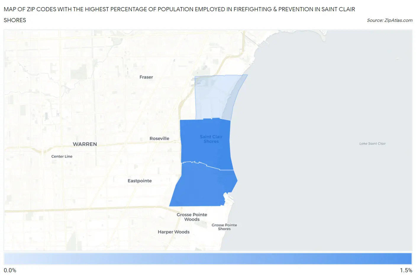 Zip Codes with the Highest Percentage of Population Employed in Firefighting & Prevention in Saint Clair Shores Map