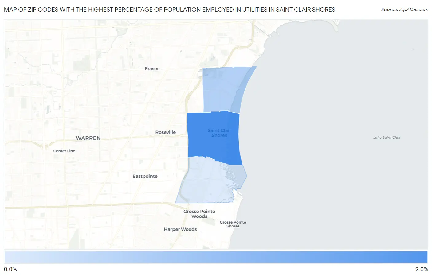 Zip Codes with the Highest Percentage of Population Employed in Utilities in Saint Clair Shores Map