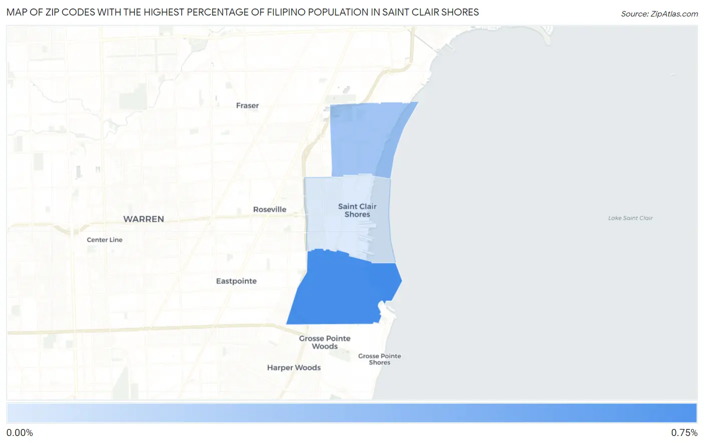 Zip Codes with the Highest Percentage of Filipino Population in Saint Clair Shores Map