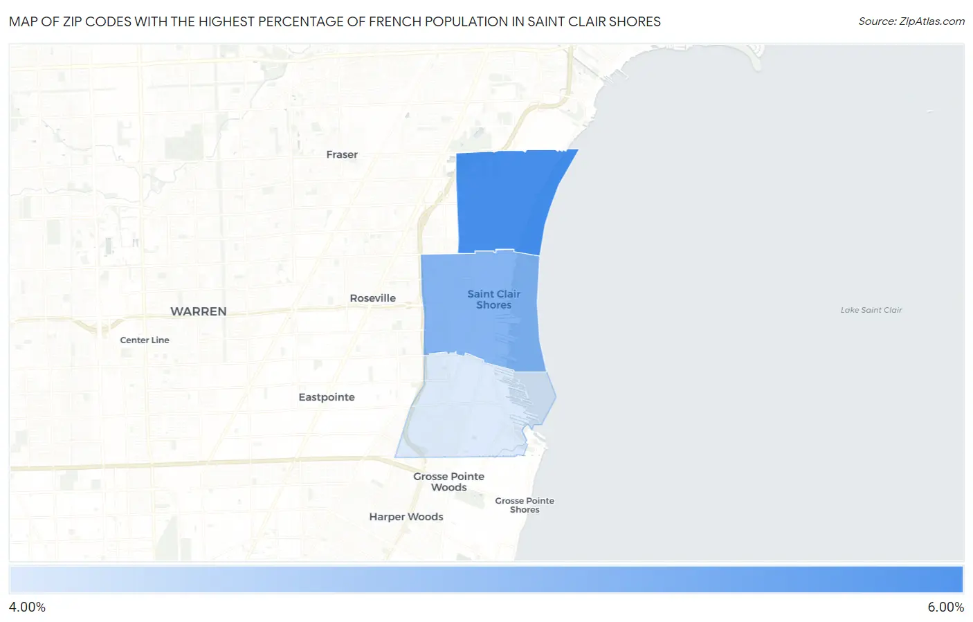 Zip Codes with the Highest Percentage of French Population in Saint Clair Shores Map