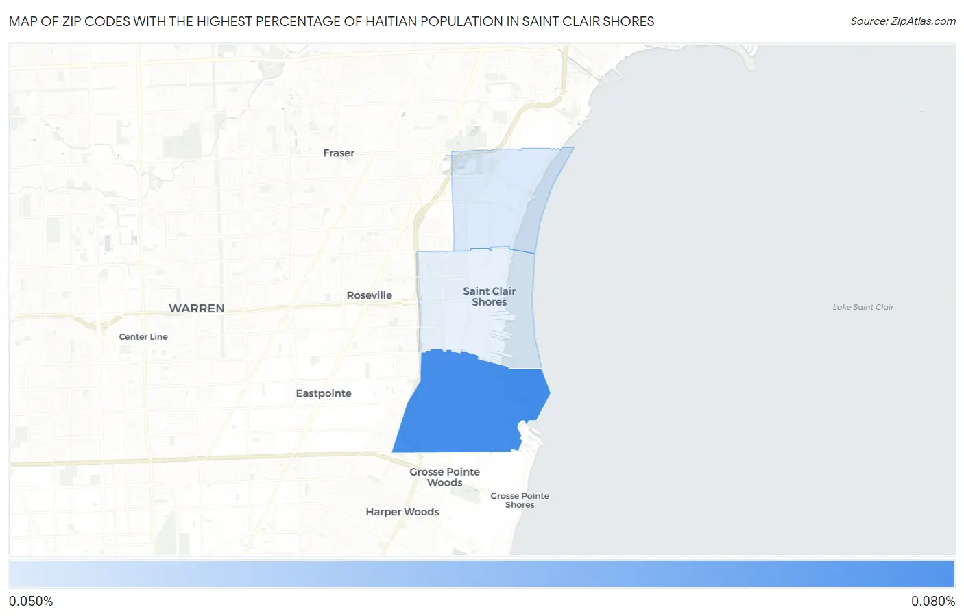 Zip Codes with the Highest Percentage of Haitian Population in Saint Clair Shores Map