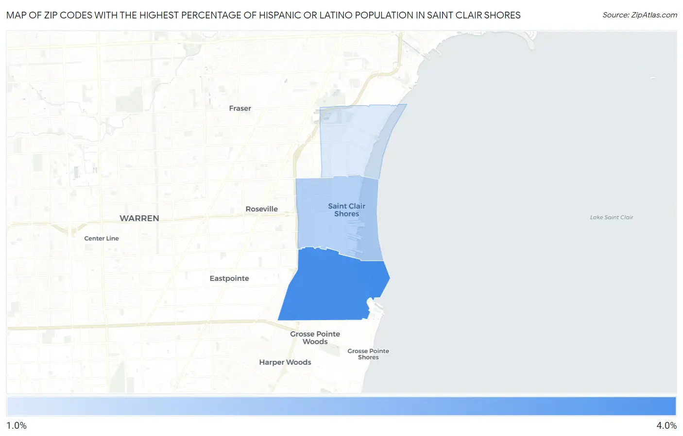 Zip Codes with the Highest Percentage of Hispanic or Latino Population in Saint Clair Shores Map