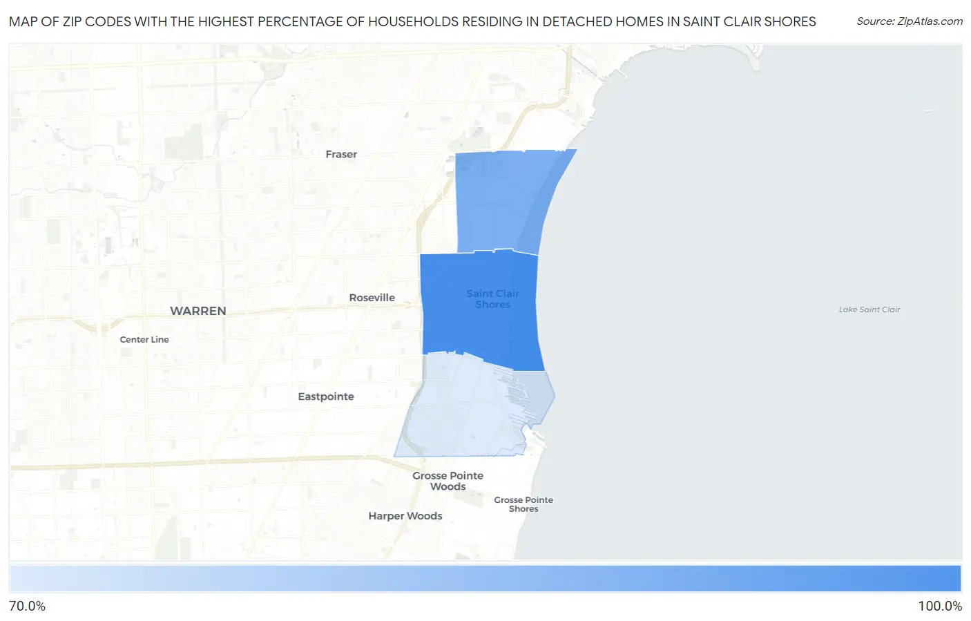 Zip Codes with the Highest Percentage of Households Residing in Detached Homes in Saint Clair Shores Map