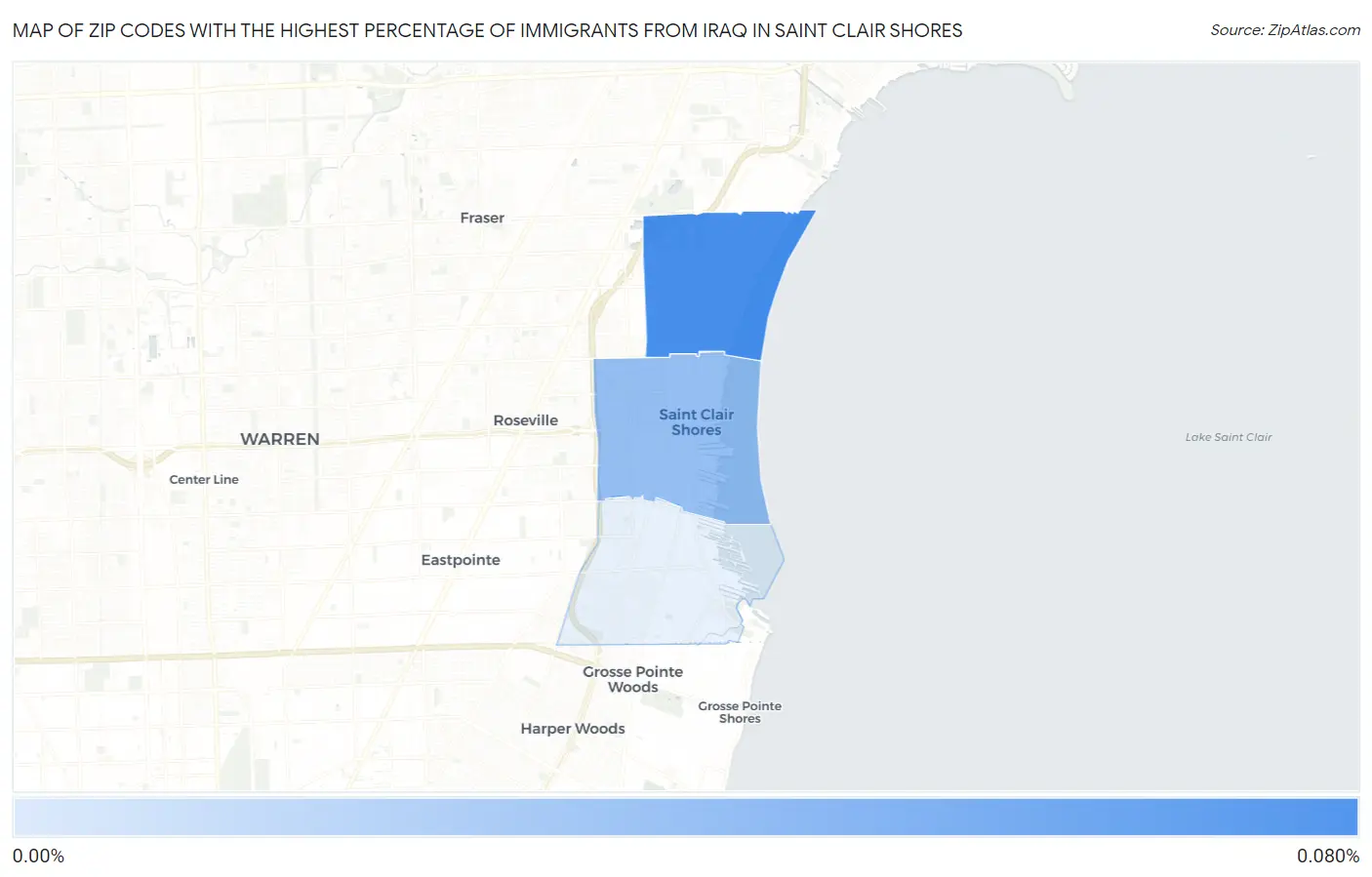 Zip Codes with the Highest Percentage of Immigrants from Iraq in Saint Clair Shores Map