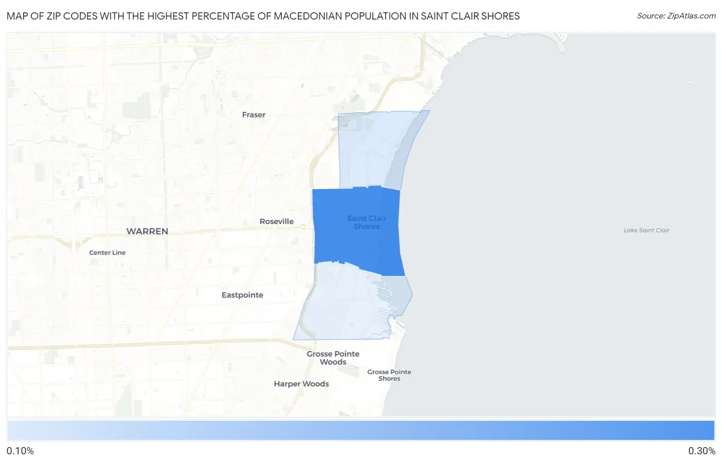 Zip Codes with the Highest Percentage of Macedonian Population in Saint Clair Shores Map