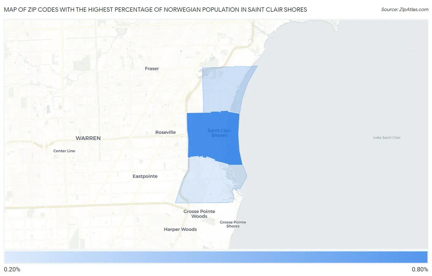 Zip Codes with the Highest Percentage of Norwegian Population in Saint Clair Shores Map