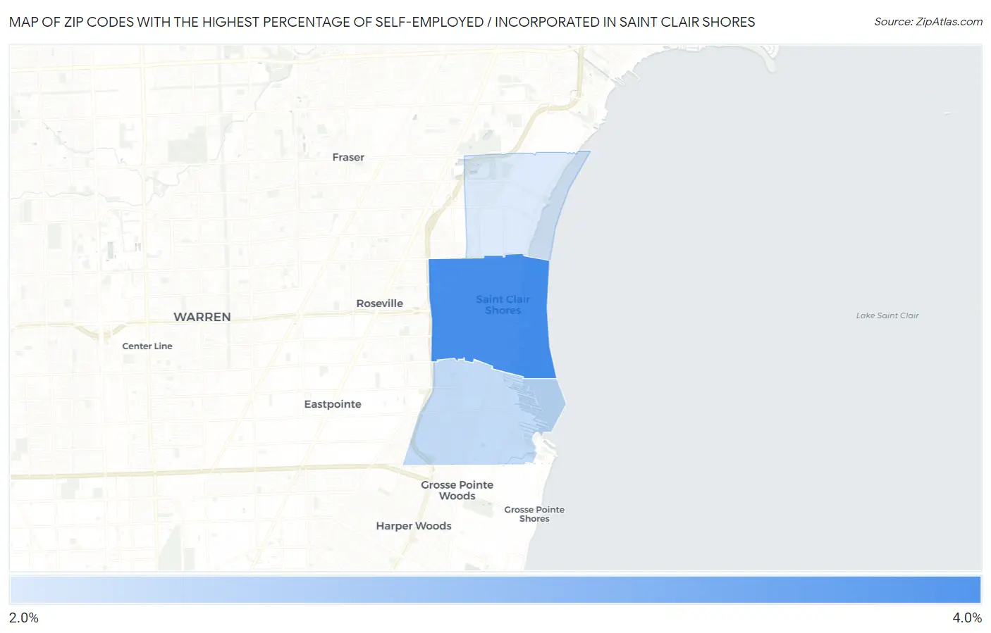 Zip Codes with the Highest Percentage of Self-Employed / Incorporated in Saint Clair Shores Map