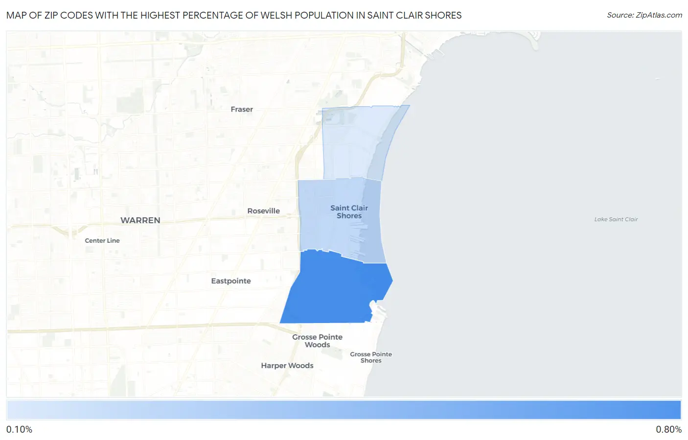 Zip Codes with the Highest Percentage of Welsh Population in Saint Clair Shores Map