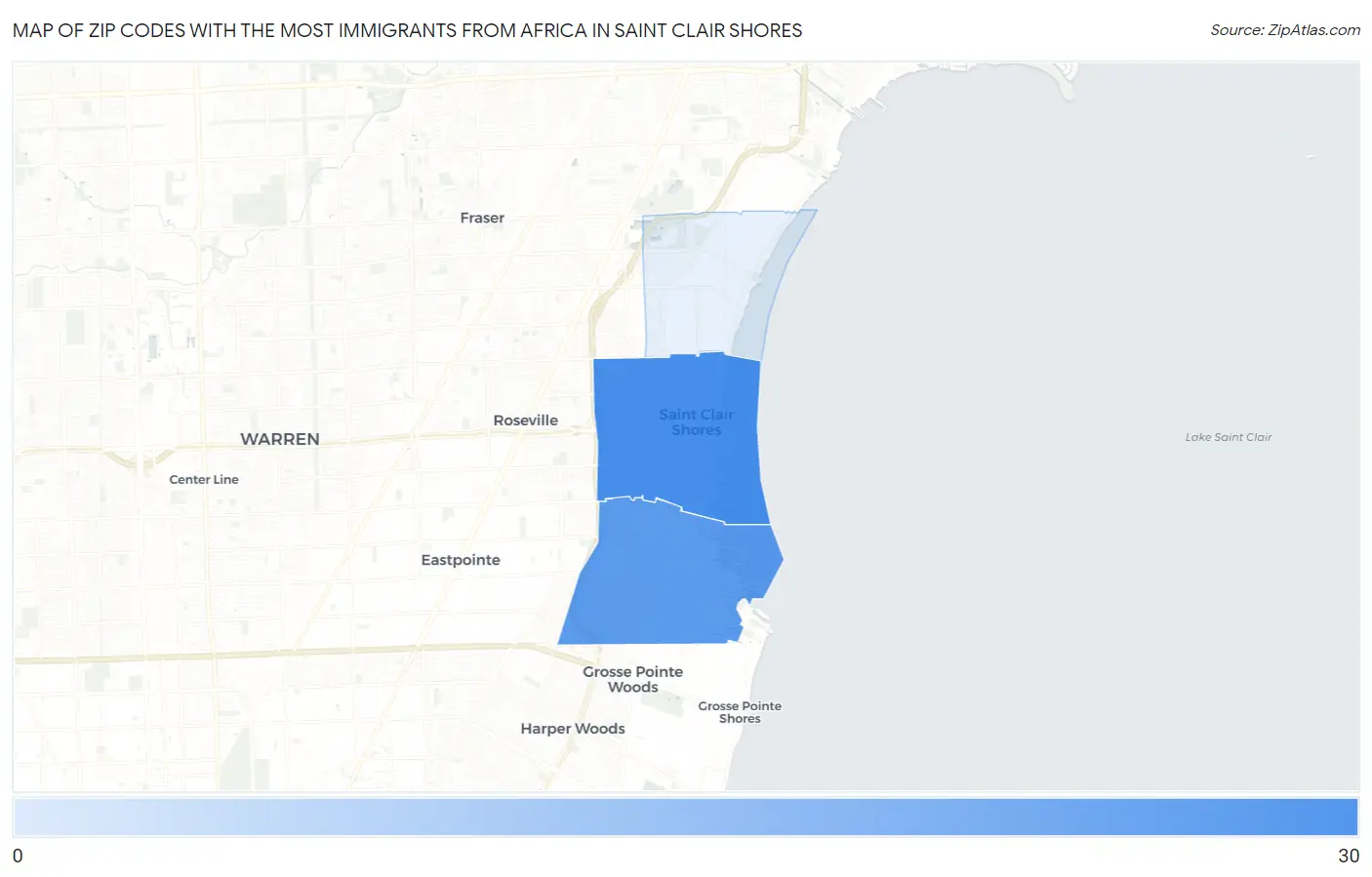 Zip Codes with the Most Immigrants from Africa in Saint Clair Shores Map