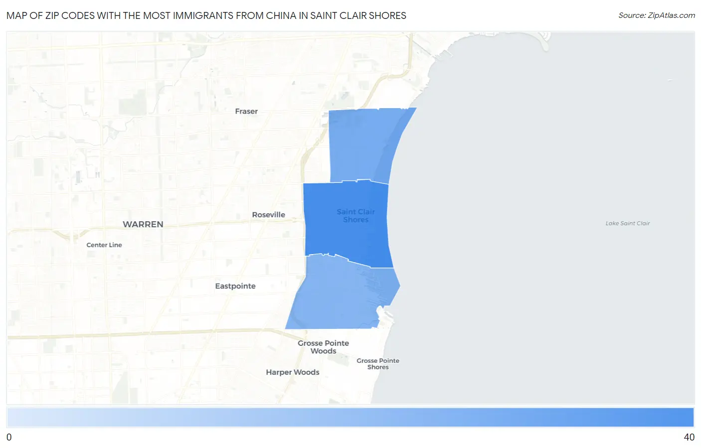 Zip Codes with the Most Immigrants from China in Saint Clair Shores Map