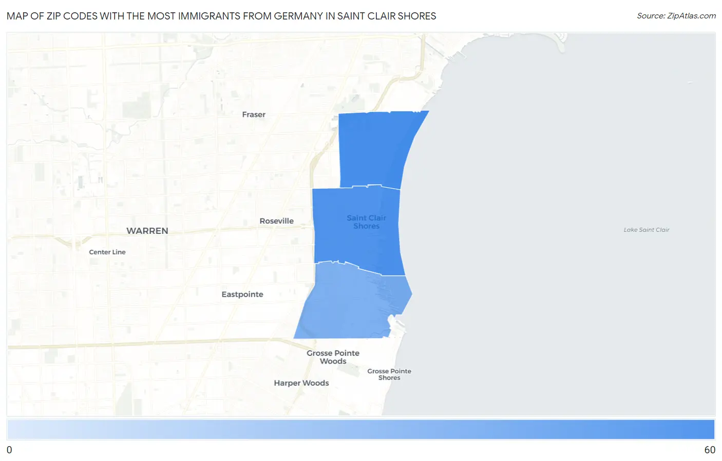 Zip Codes with the Most Immigrants from Germany in Saint Clair Shores Map