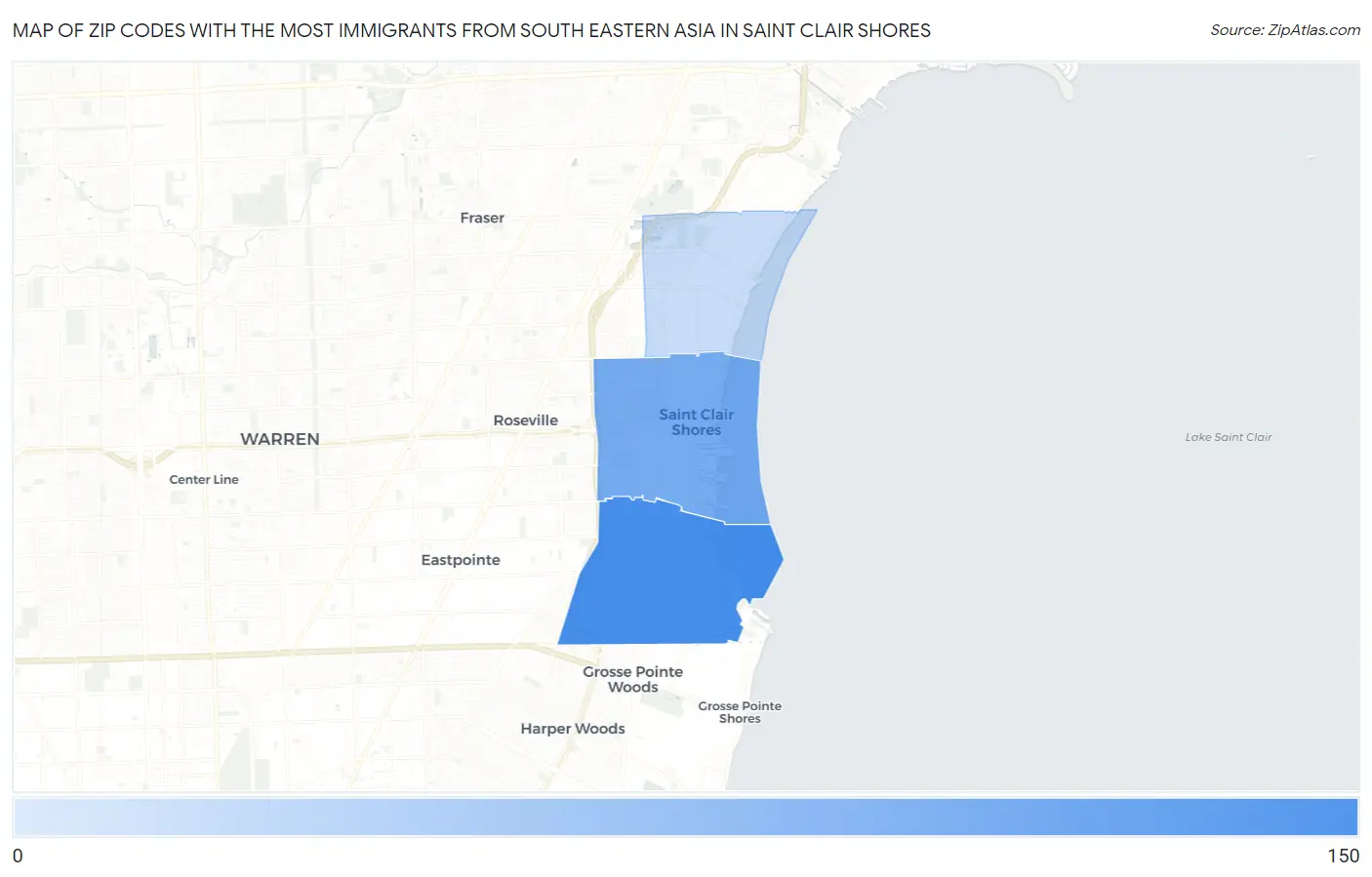 Zip Codes with the Most Immigrants from South Eastern Asia in Saint Clair Shores Map