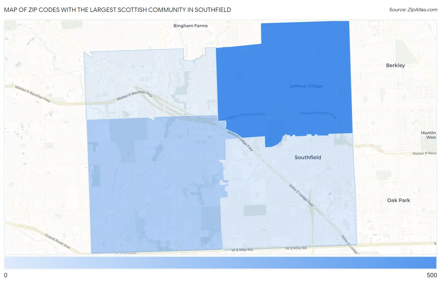 Zip Codes with the Largest Scottish Community in Southfield Map