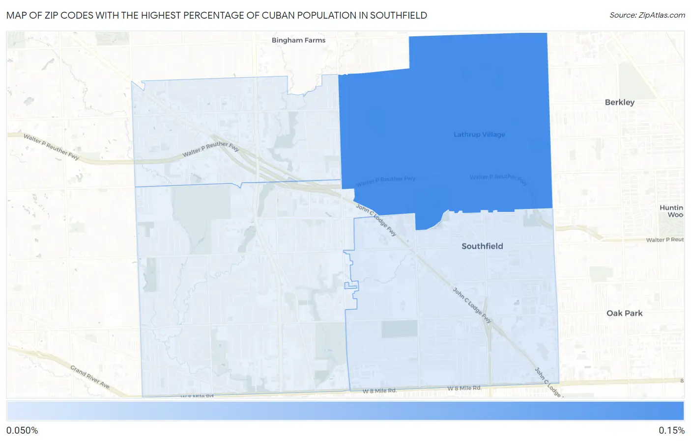 Zip Codes with the Highest Percentage of Cuban Population in Southfield Map