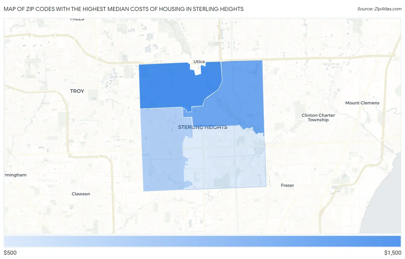 Zip Codes with the Highest Median Costs of Housing in Sterling Heights Map