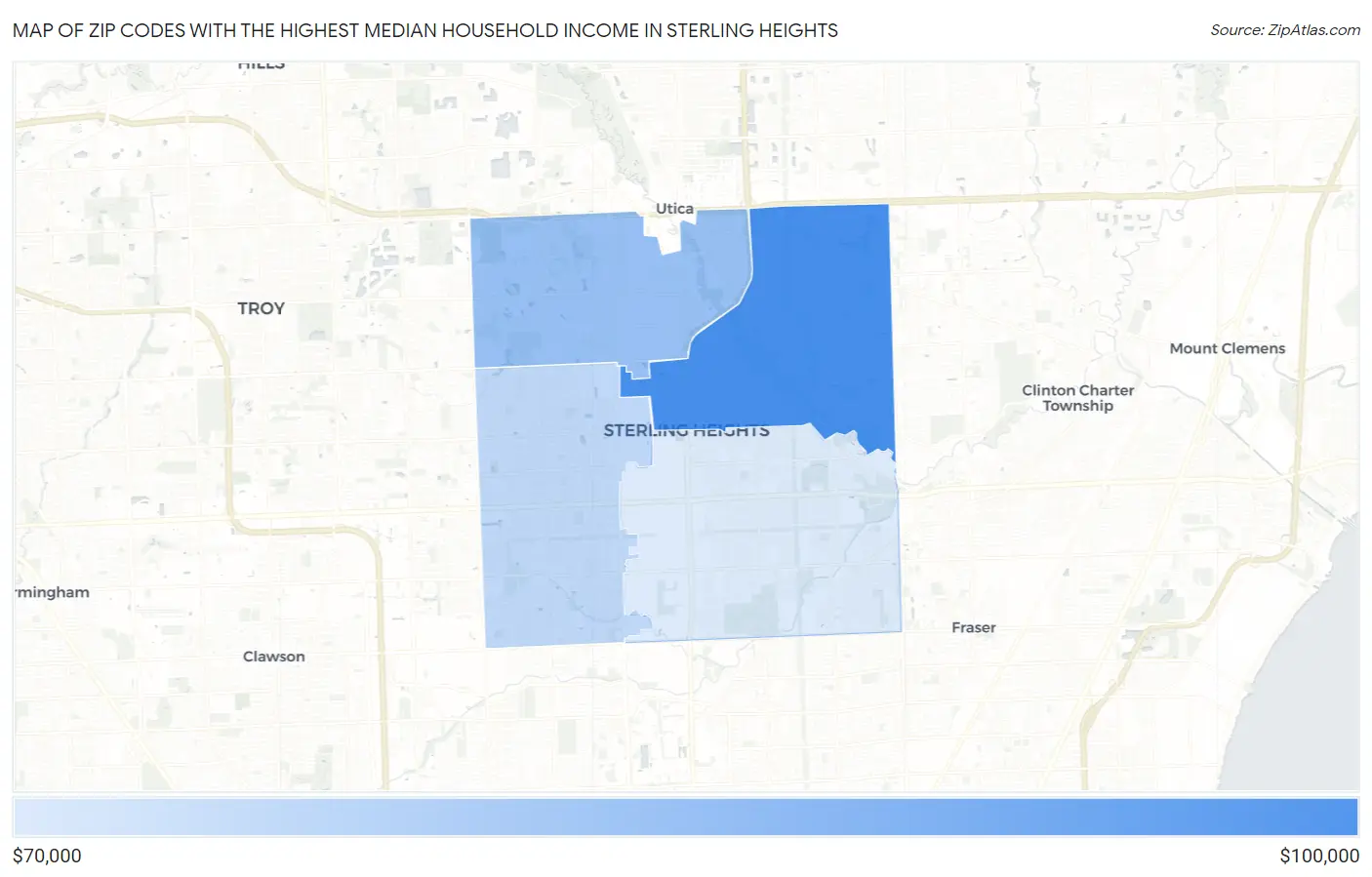 Zip Codes with the Highest Median Household Income in Sterling Heights Map