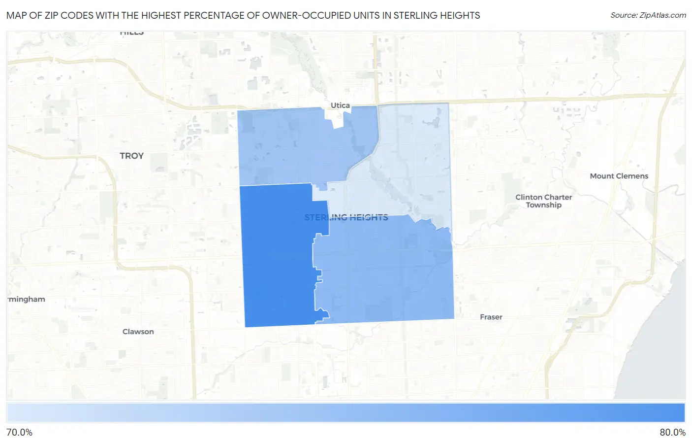 Zip Codes with the Highest Percentage of Owner-Occupied Units in Sterling Heights Map