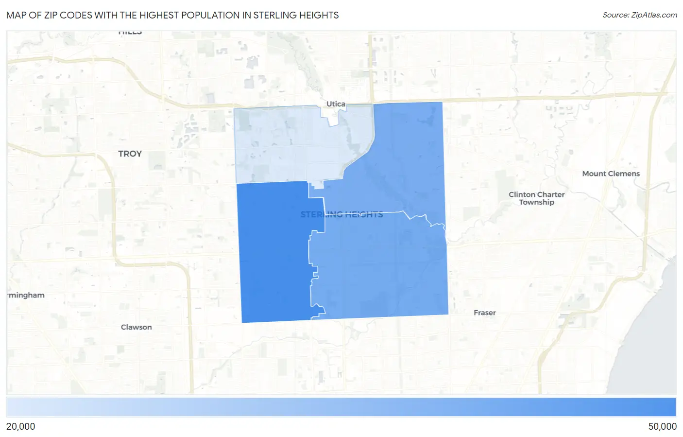 Zip Codes with the Highest Population in Sterling Heights Map