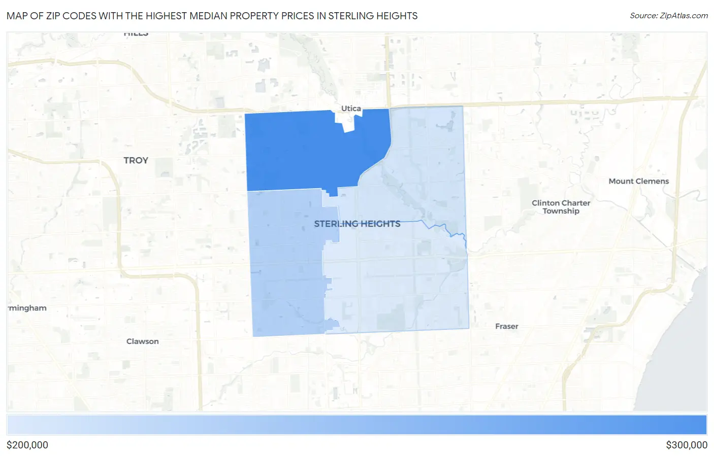 Zip Codes with the Highest Median Property Prices in Sterling Heights Map