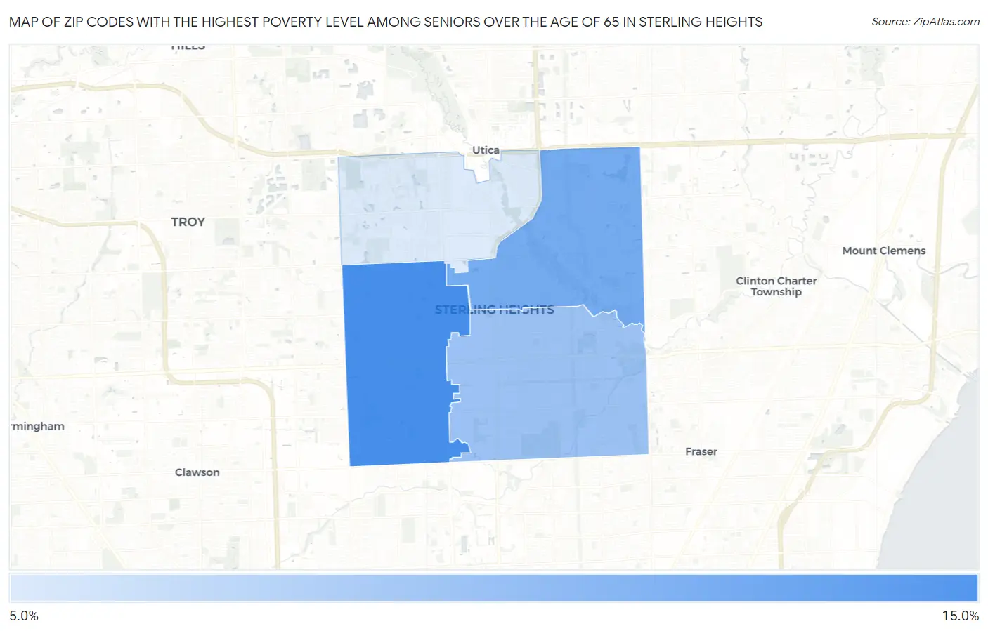 Zip Codes with the Highest Poverty Level Among Seniors Over the Age of 65 in Sterling Heights Map