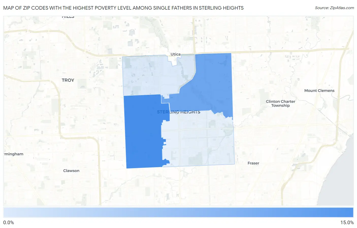 Zip Codes with the Highest Poverty Level Among Single Fathers in Sterling Heights Map