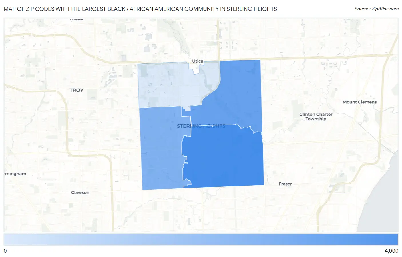 Zip Codes with the Largest Black / African American Community in Sterling Heights Map