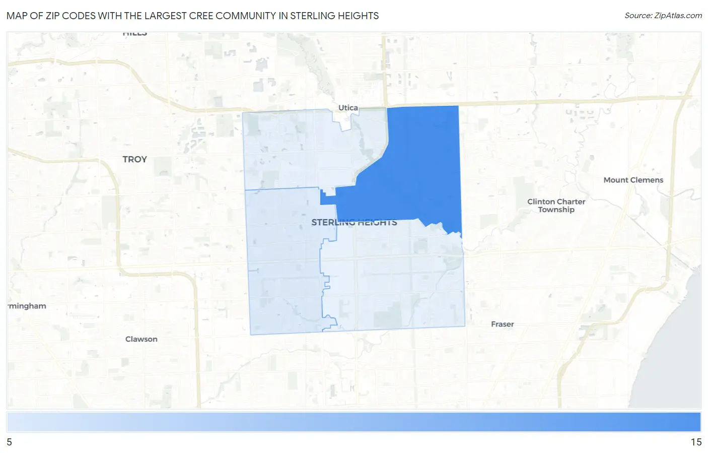 Zip Codes with the Largest Cree Community in Sterling Heights Map