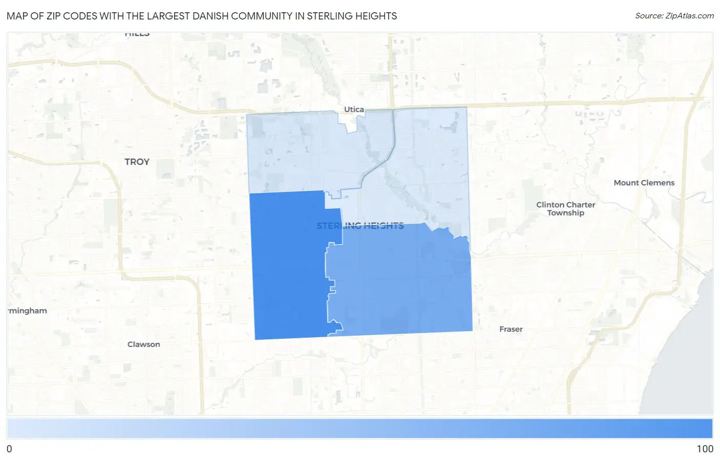 Zip Codes with the Largest Danish Community in Sterling Heights Map