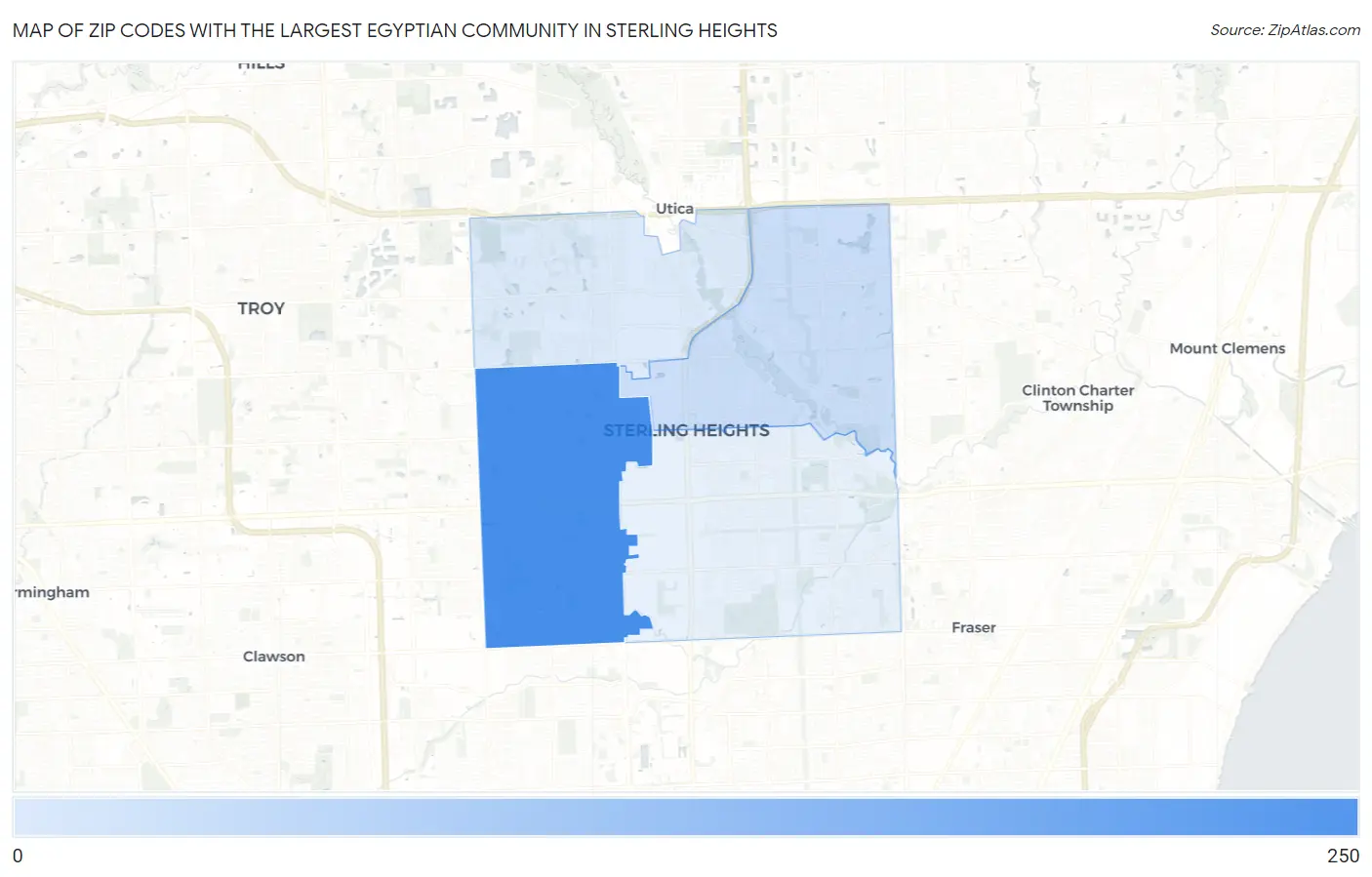 Zip Codes with the Largest Egyptian Community in Sterling Heights Map