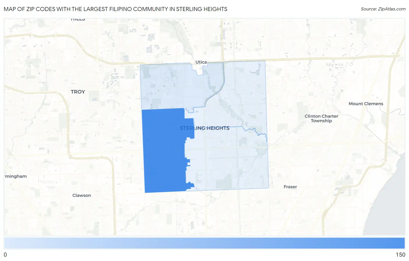 Zip Codes with the Largest Filipino Community in Sterling Heights Map