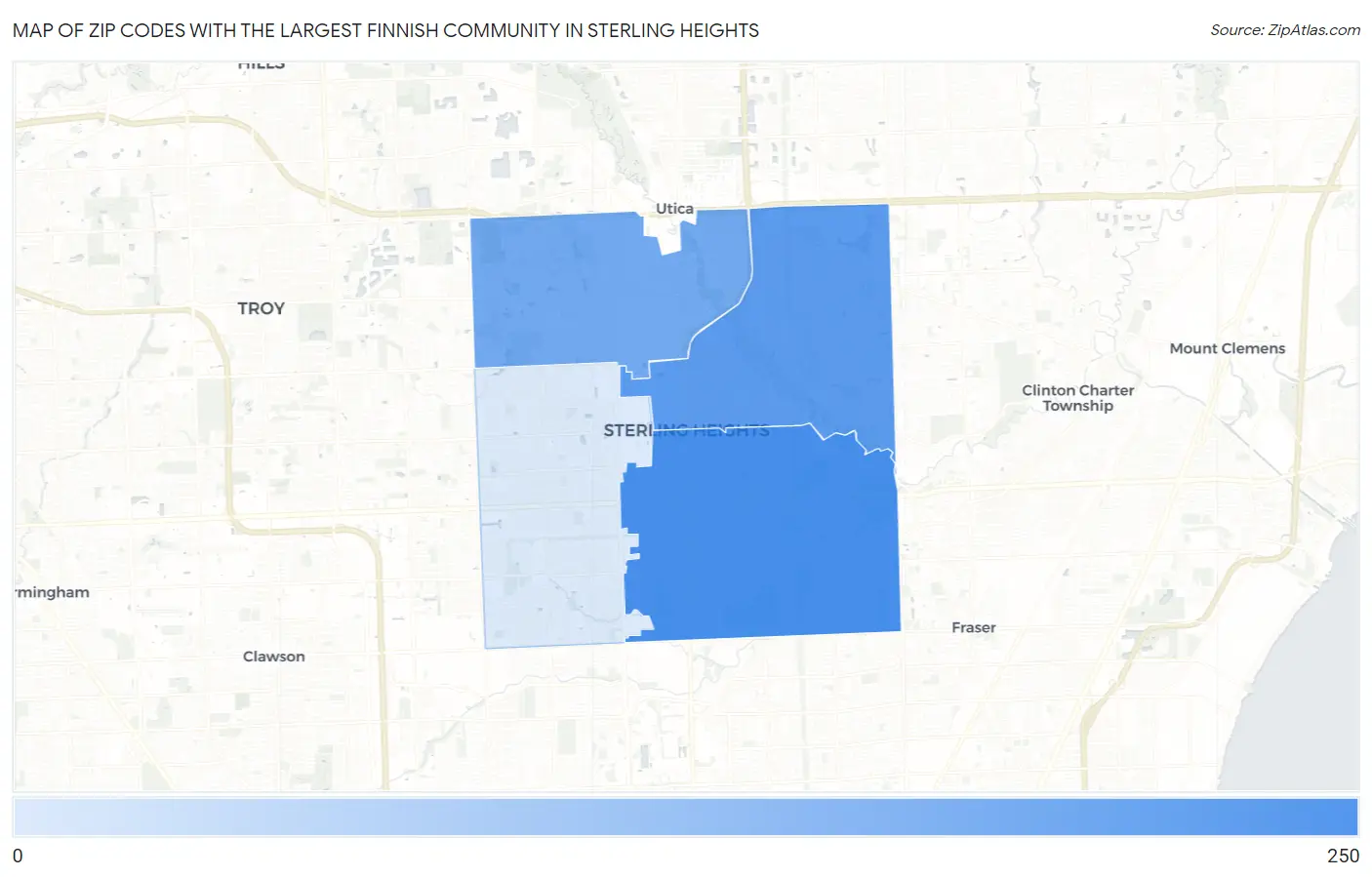 Zip Codes with the Largest Finnish Community in Sterling Heights Map