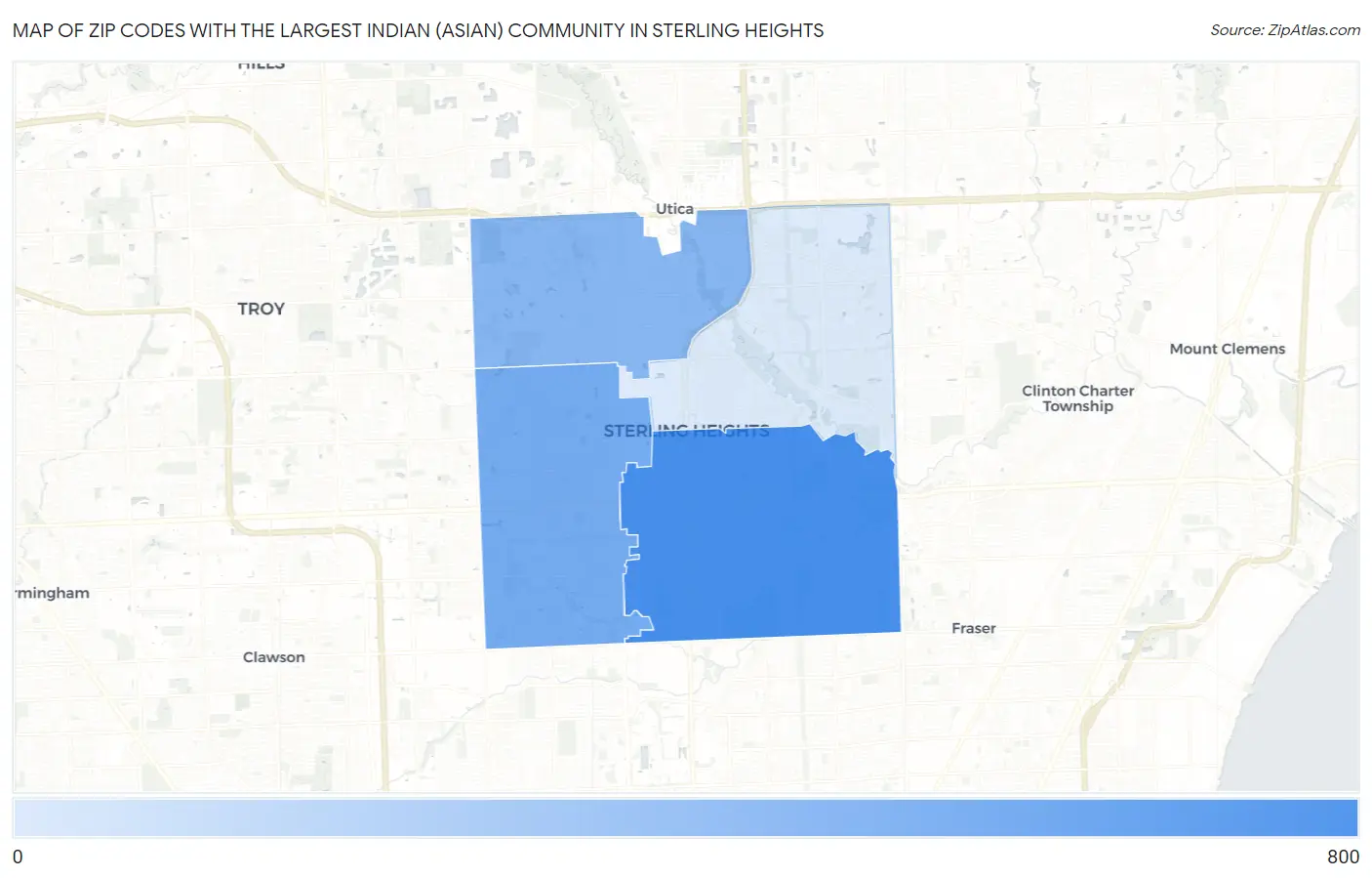 Zip Codes with the Largest Indian (Asian) Community in Sterling Heights Map