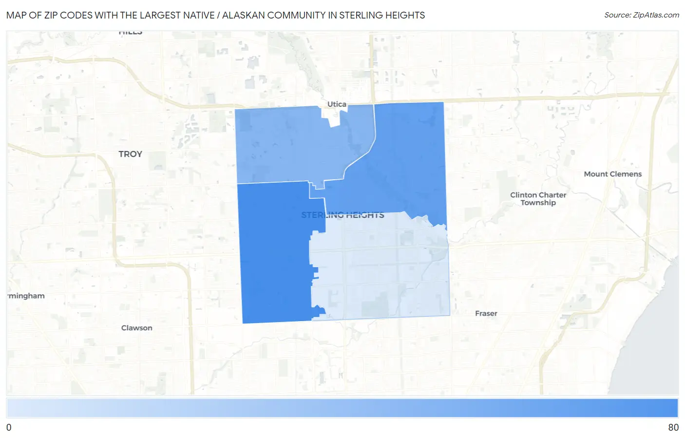 Zip Codes with the Largest Native / Alaskan Community in Sterling Heights Map