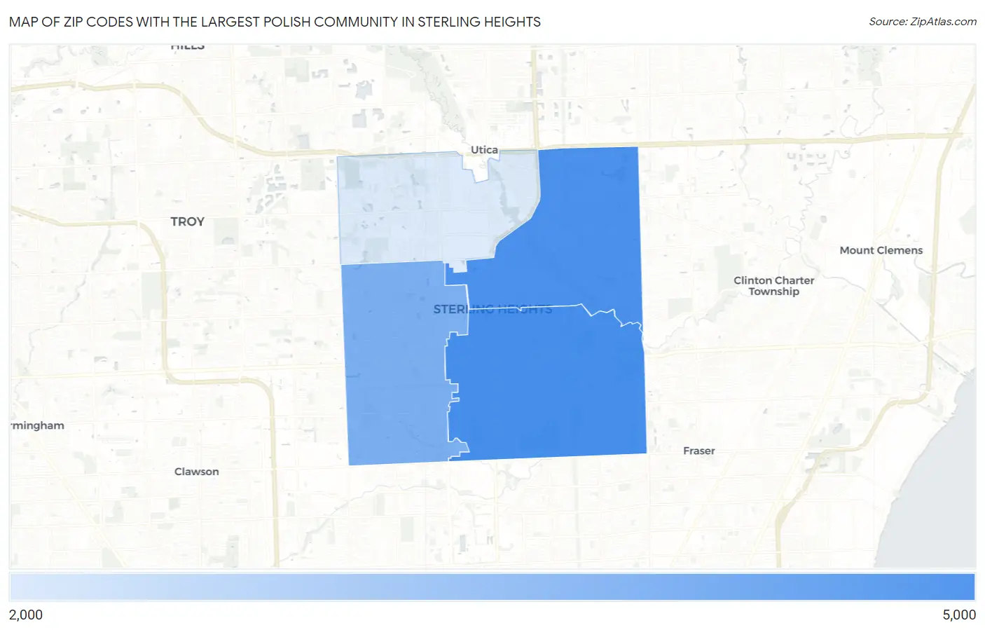 Zip Codes with the Largest Polish Community in Sterling Heights Map