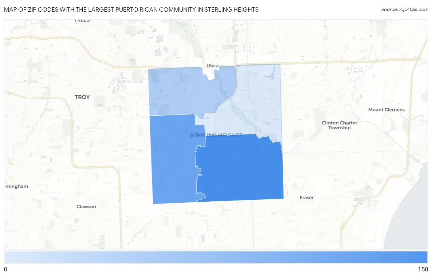 Zip Codes with the Largest Puerto Rican Community in Sterling Heights Map