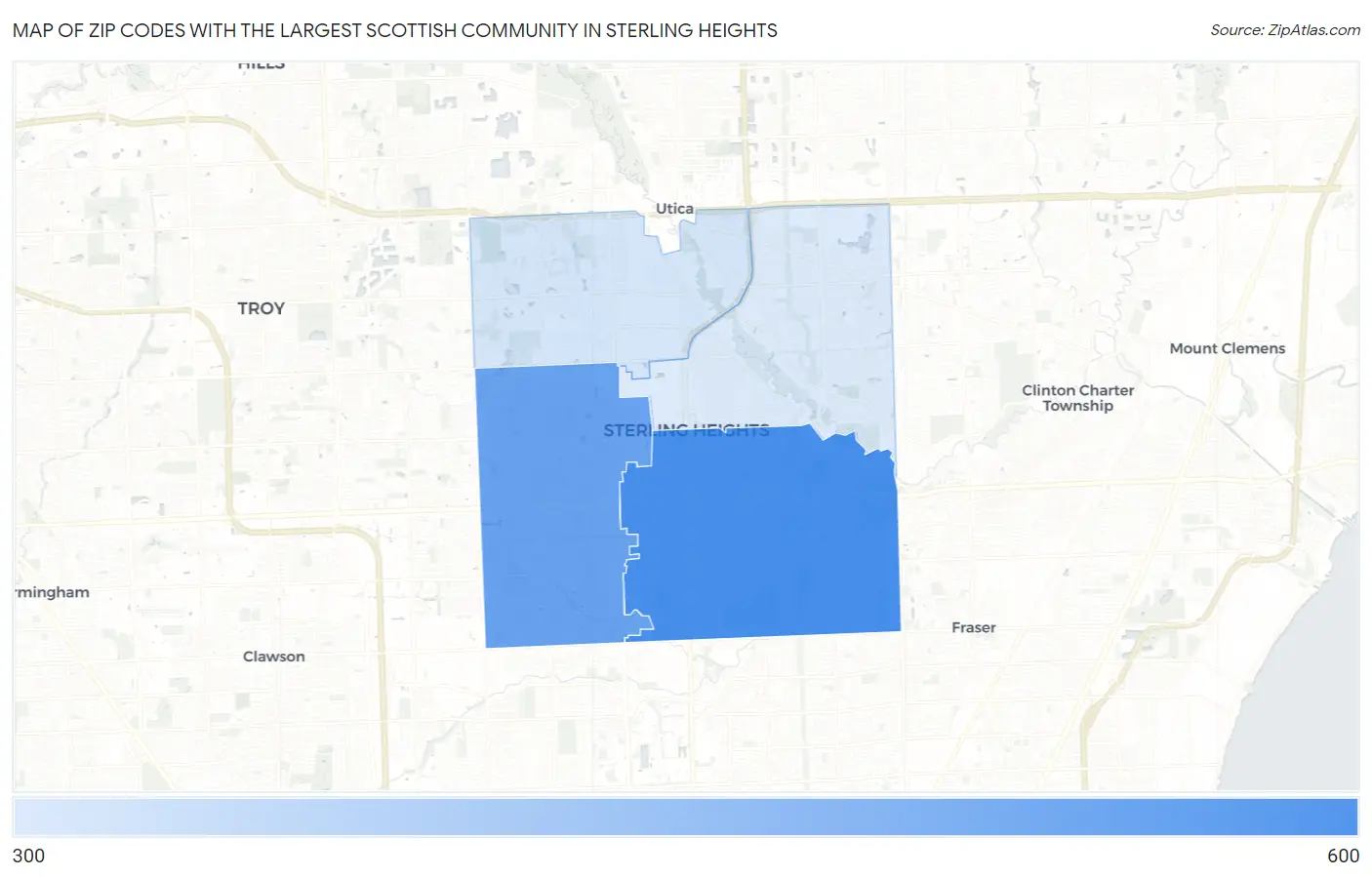 Zip Codes with the Largest Scottish Community in Sterling Heights Map