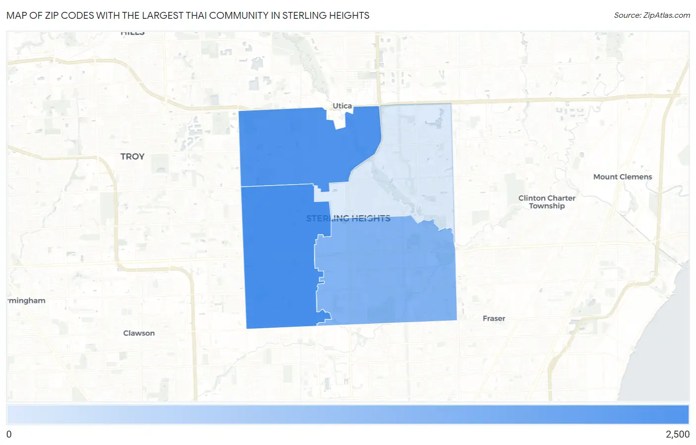Zip Codes with the Largest Thai Community in Sterling Heights Map