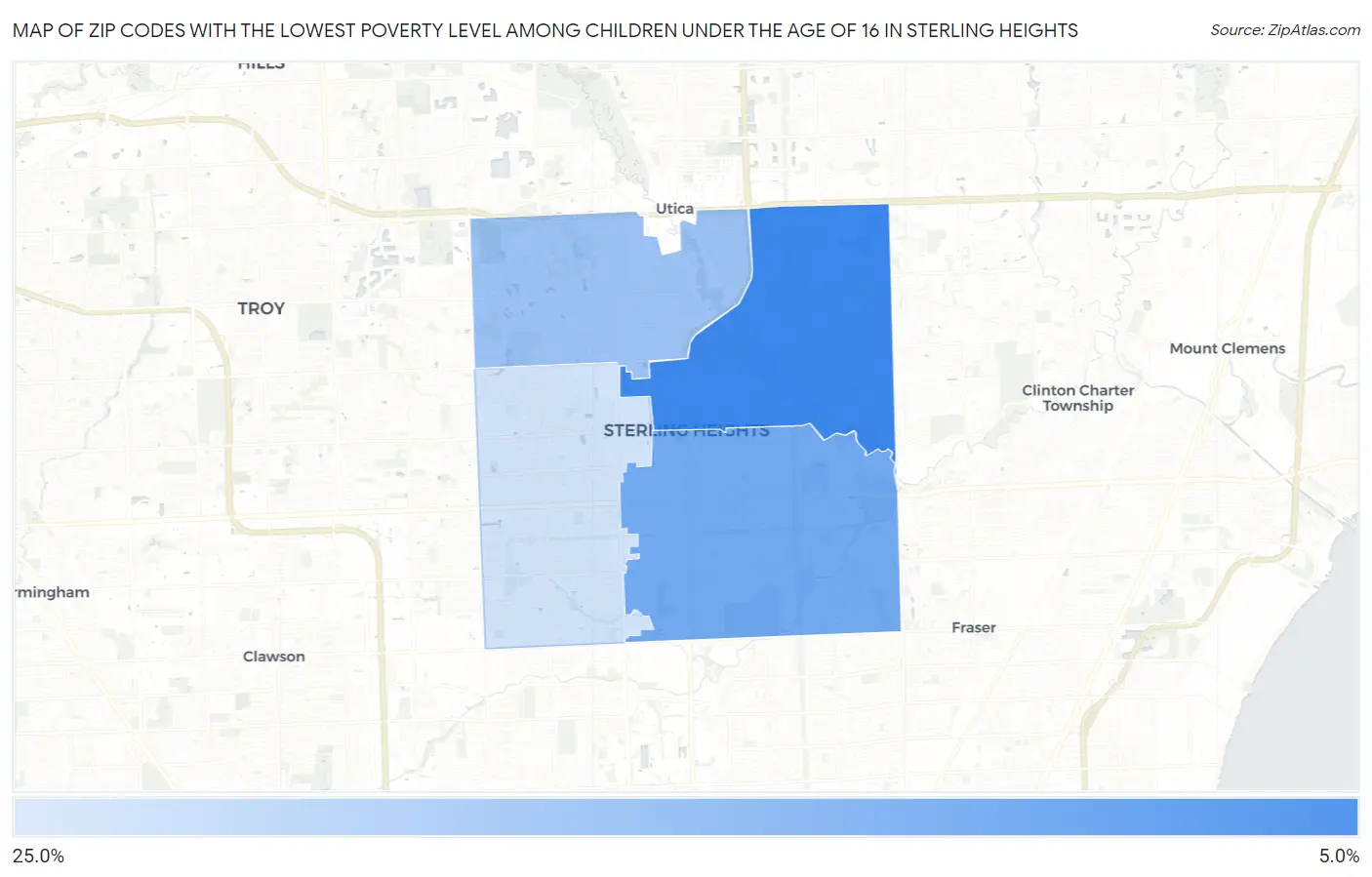 Zip Codes with the Lowest Poverty Level Among Children Under the Age of 16 in Sterling Heights Map
